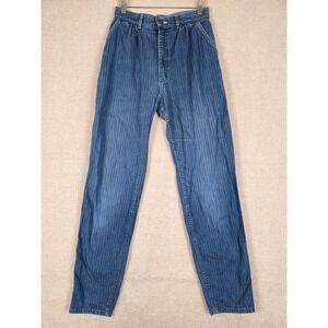 VTG Lee Pinstripe Herringbone Jeans Womens 10 Blue High Rise Tapered USA Made